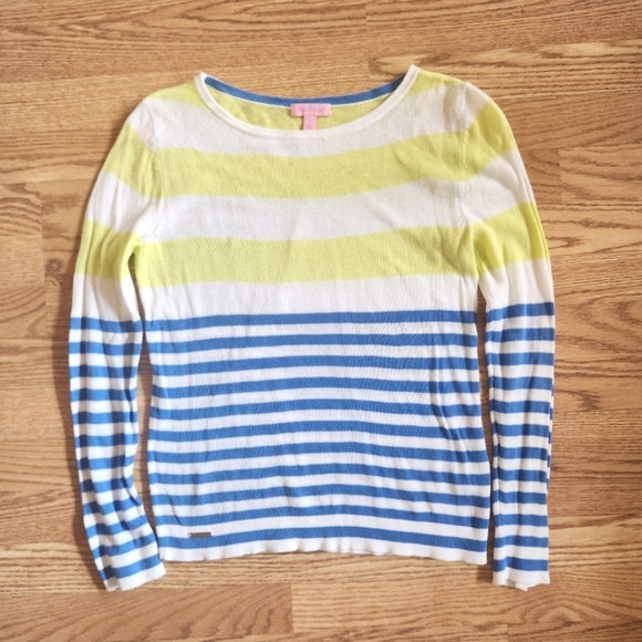 EUC Lilly Pulitzer Striped Blue and White Sweater, Size Small - Picture 1 of 6